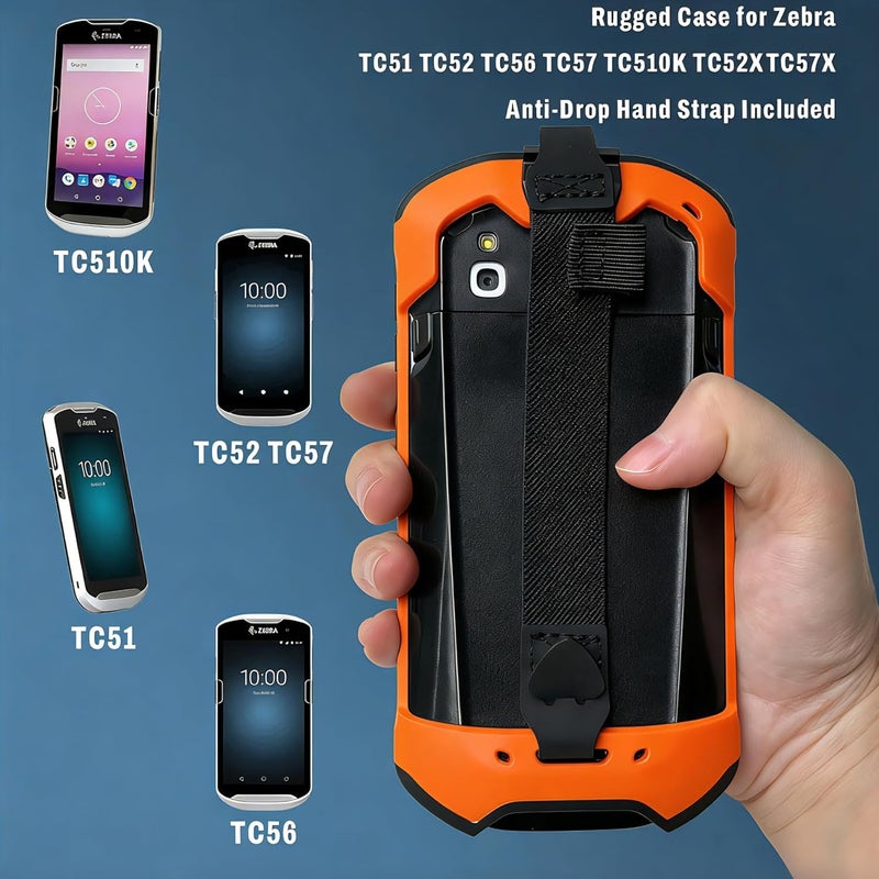 Mutelen Case for Zebra TC51 TC52 TC52X TC56 TC57 TC57X TC510K TC520 TC520K – Rugged Protective Cover with Strap, Bumper, Boot-Style Holster, Handheld Barcode Scanner Accessory SG-TC51-EXO1-01 (Orange) - Image 2